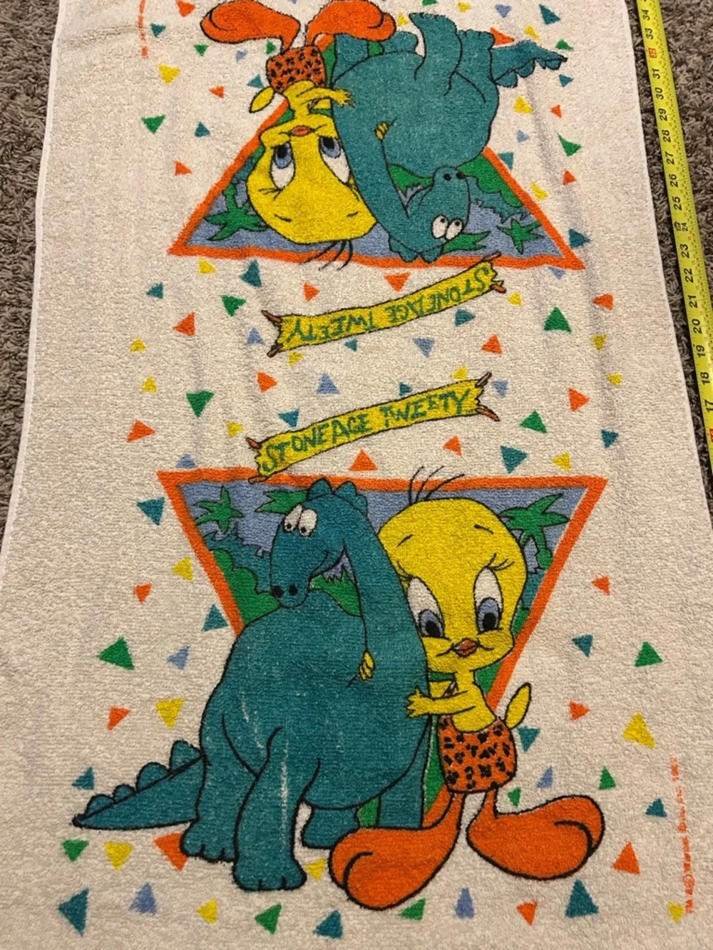 Stoneage Tweety Dinosaur Towel Vintage